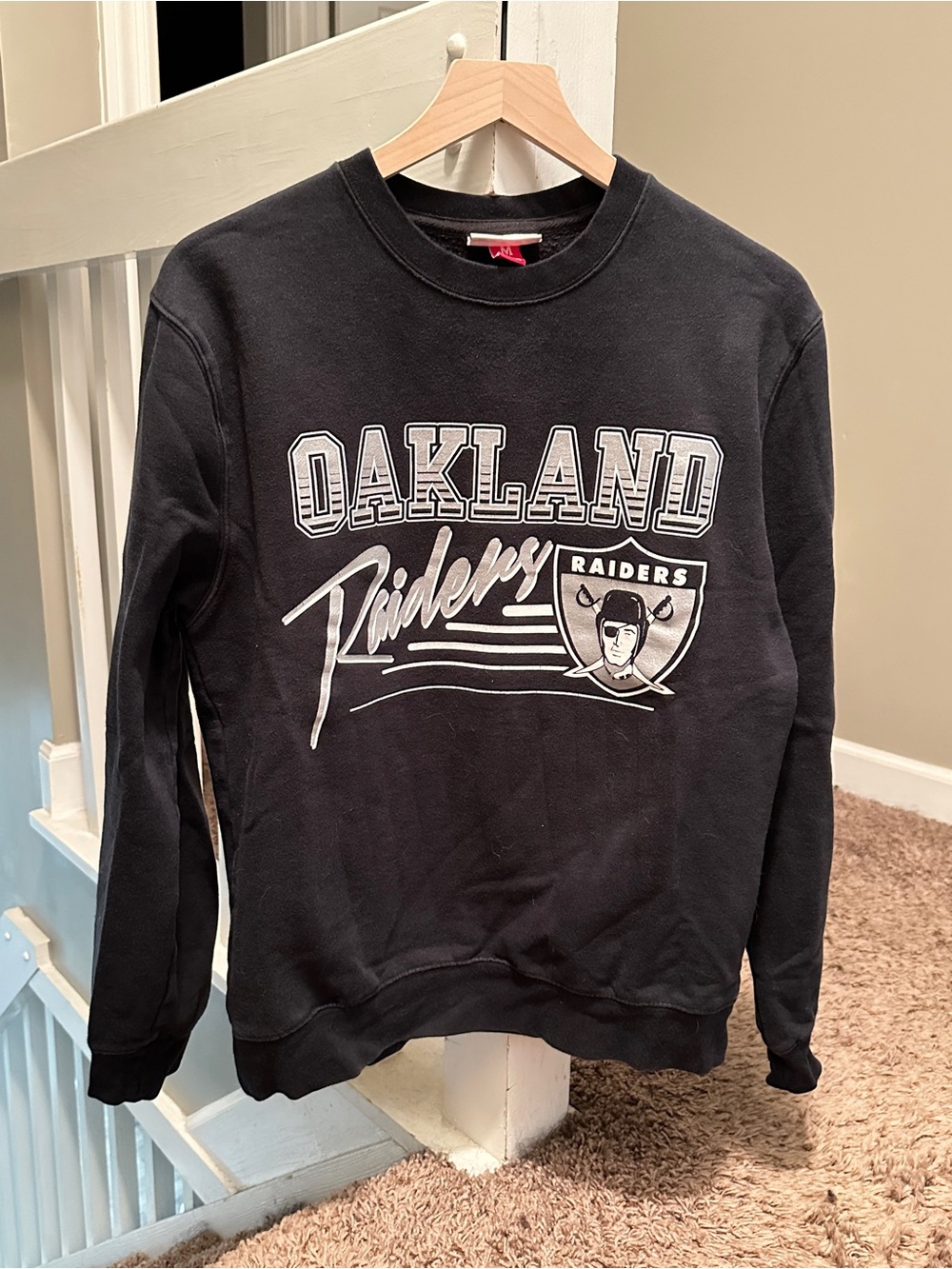 Vtg Oakland Raiders Mitchell & Ness Black Crewneck Sweatshirt - Size M